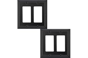 OKAWYC Double Decorator Light Switch Cover Belaire Beaded Metal Wall Plate, 2-Pack Black 2 Gang Double Rocker, for Receptacle Dimmer Switch GFCI Outlet Decorative Wallplate, Durable