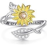 DAOCHONG Sterling Silver Sunflower Ring - You are My Sunshine CZ Stone - Fidget Anxiety Relieve Spinner - Urn Sunflower Design