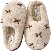 Uewidiod Women's Cute Plush Home Butterfly Knot Cotton Comfortable Thick Bottom Outdoor Winter Indoor Soft Warm Slippers