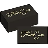 SMOQYKBW 100 small black 3.5 x 2 inch gold foil thank you cards with free write on back, perfect for small business owners, weddings, party cards and more.
