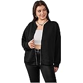 Verdusa Women's Plus Size Zip Up Long Sleeve Baseball Collar Textured Jacket Outerwear
