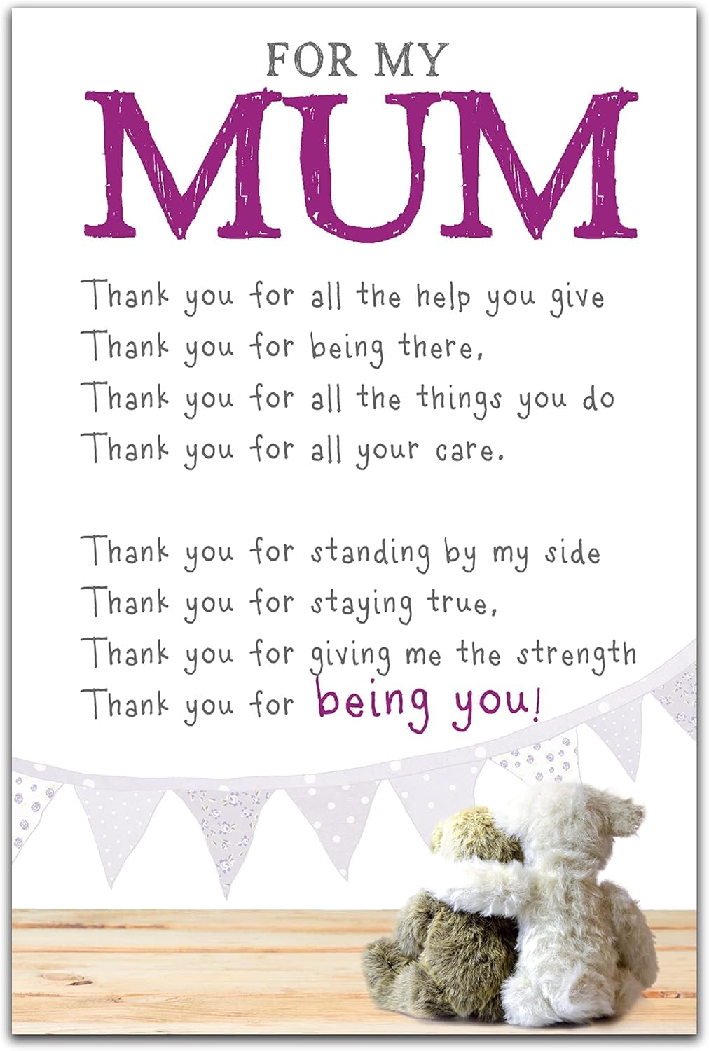 Emotional Rescue Mother' Day Card, “Thank You For All The Help You Give …” Mother's Day Card Mum, Mother, Cuddly Cute Teddy Bears, MultiColoured