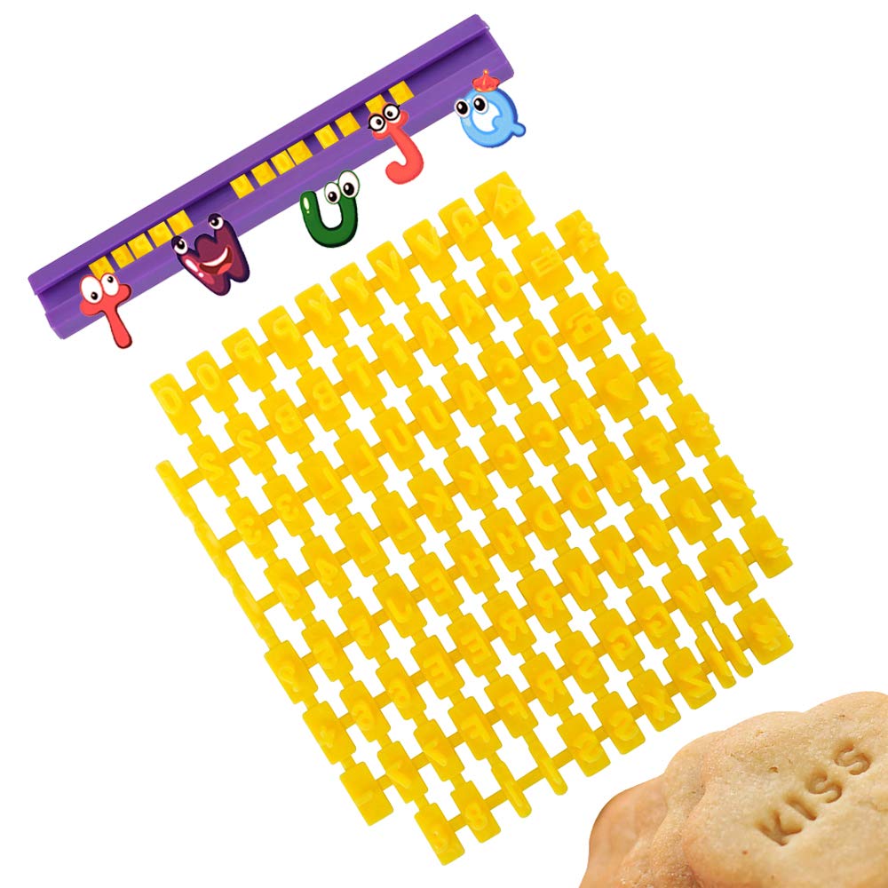 93 Pcs Cookie Stamps Set, XCOZU Letter Stamps for Clay Fondant Icing Biscuit Press, Alphabet Number Embosser Mold Cutter Sweet Stamps for Baking Cakes Decorating DIY Birthday Make Words Message