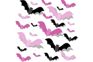 SSAILUE DECOR Pink Bats for Wall Halloween 3D Bat Blush and Black DIY Wall Decal Bathroom Indoor Cute Pastel Halloween, PVC Door Bats Stickers for Home (48pcs)