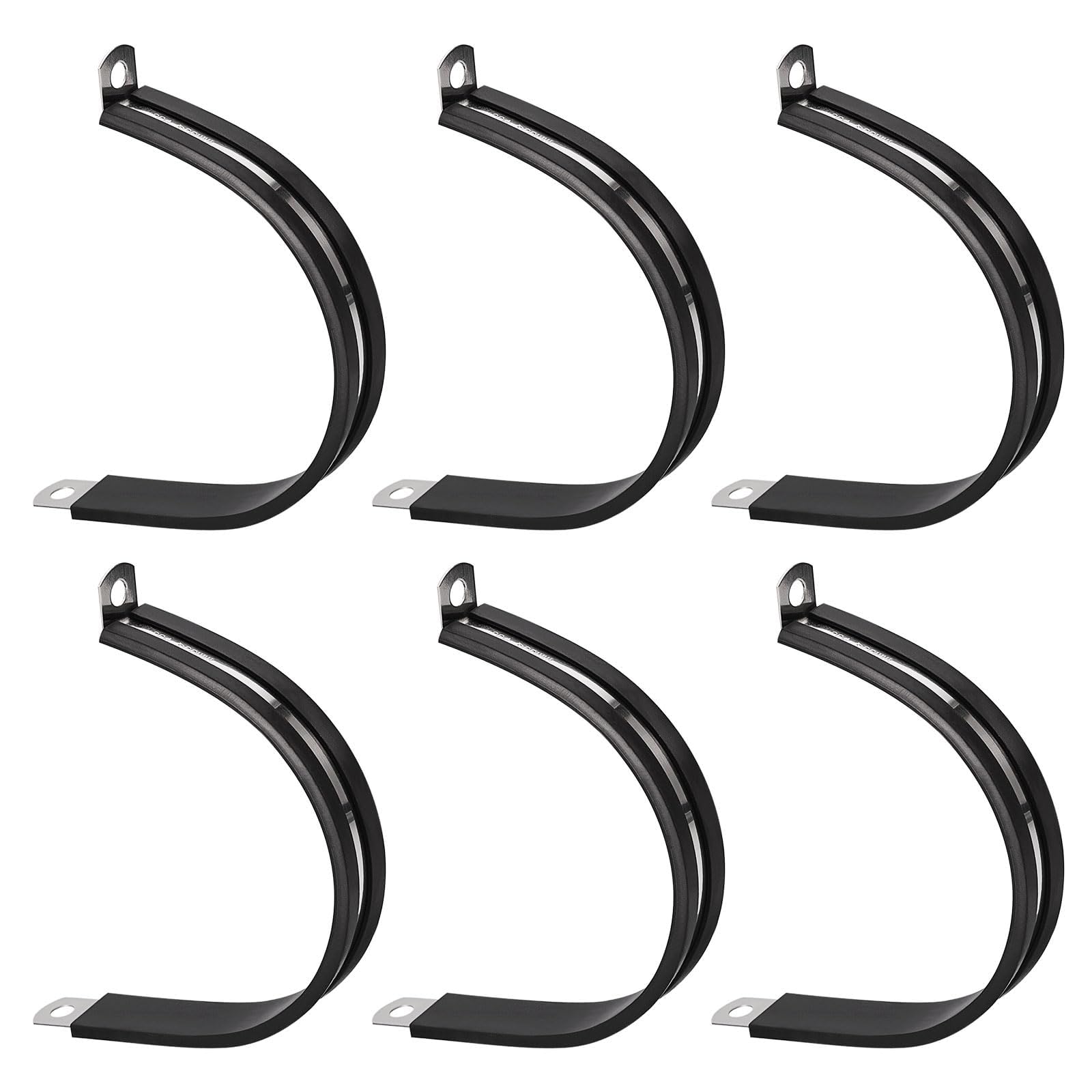 Unifizz 6Pcs 2-3/8 Inch(60mm) Cable Clamp, Rubber Cushioned Insulated Clamp 304 Stainless Steel R Shape Bracket Metal Hose Clamp Tube Holder for Pipe Wire Tube
