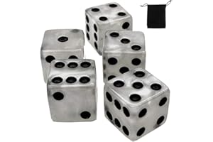 CYBER-DEALS Set of (5) 16mm Dice Marbleized Standard Square Cornered with Black Velvet Cloth Pouch Bag (Pearl)