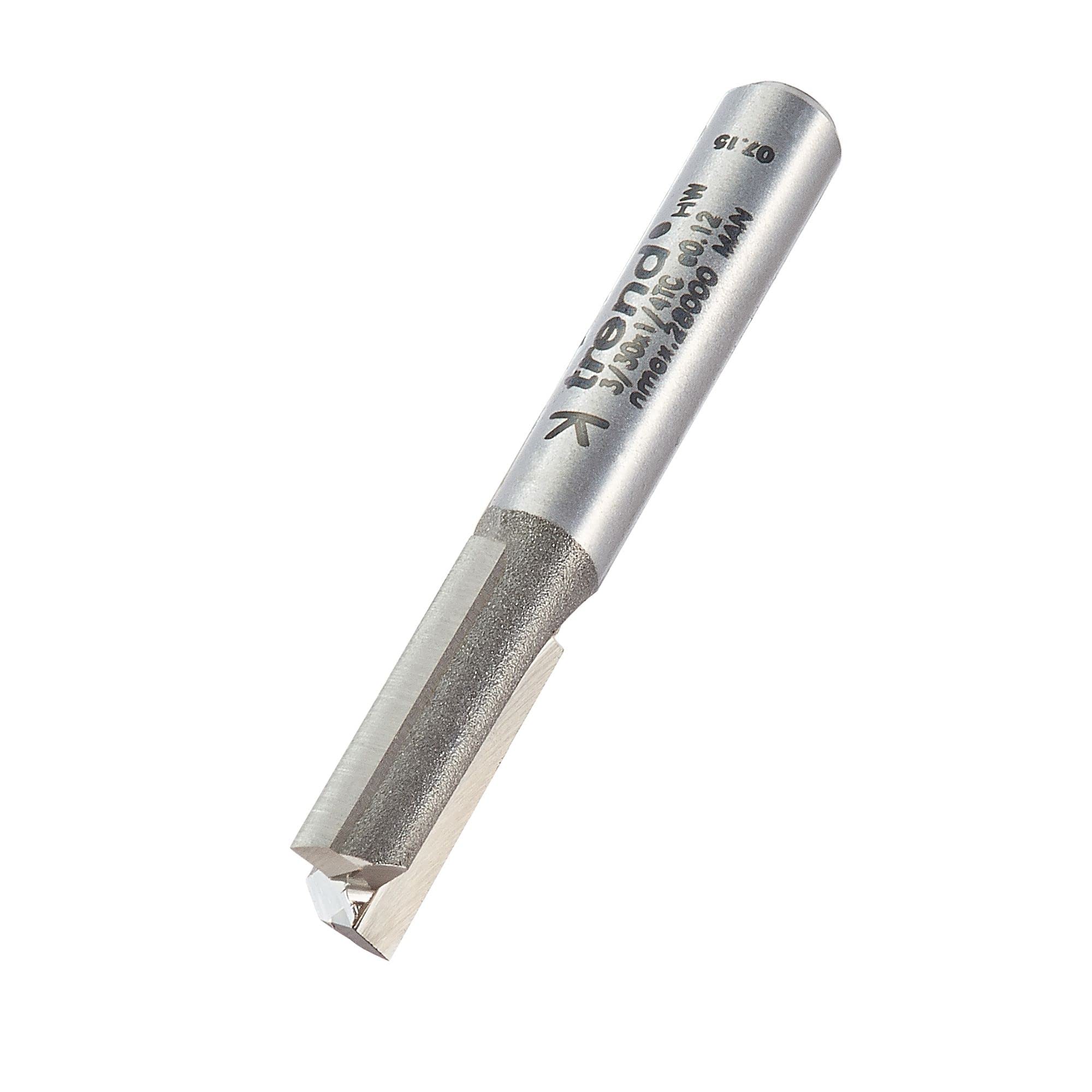 Trend Professional Straight Two Flute Router Cutter, 1/4 Inch Shank, 7.5mm Cut Diameter, 19mm Cut Length, Tungsten Carbide Tipped, 3/30X1/4TC