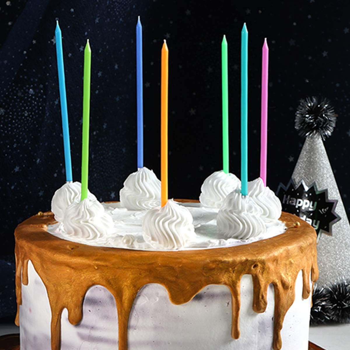 IronBuddy 30 Count Cake Candles Long Thin Cake Candles Metallic Birthday Candles in Holders for Party Wedding Birthday Cake Decorations (Rainbow Color-2): Home & Kitchen
