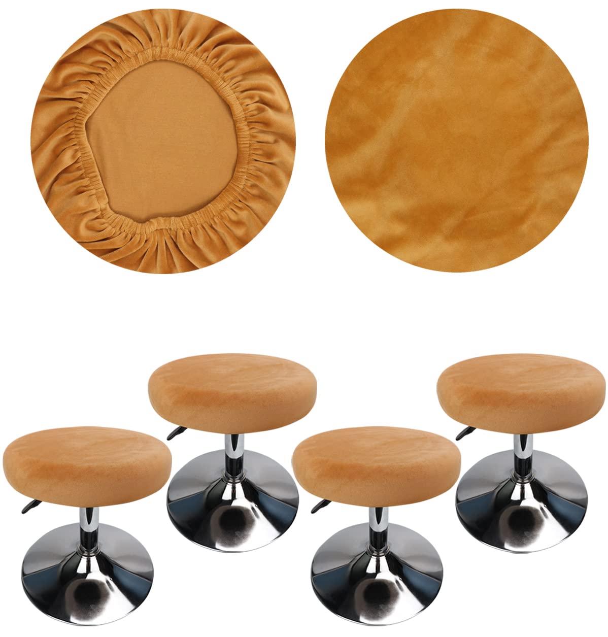 HuaLiSiJi Stool Covers Round 12"-16"/30-40cm Bar Stool Covers Velvet Round, Fabric is Soft and plush Washable Easy Care and Durable (4 Pcs Khaki)