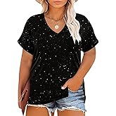 Lwcbcby Plus Size Tops for Women Short Sleeve Shirts V Neck Split Hem Basic Tee Pullover Blouse XL-4XL