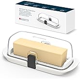 KITCHENDAO One-handed Airtight Butter Dish with Lid for Countertop and Refrigerator Door Shelf, Butter Holder with One Press to Open/Close Secure Latching Buckle for West/East Coast Butter (White)