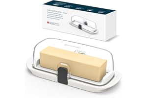 KITCHENDAO Airtight Butter Dish with Lid for Countertop and Refrigerator Door Shelf, Butter Holder with One Press to Open/Close Secure Latching Buckle, Butter Keeper for West/East Coast Butter (White)