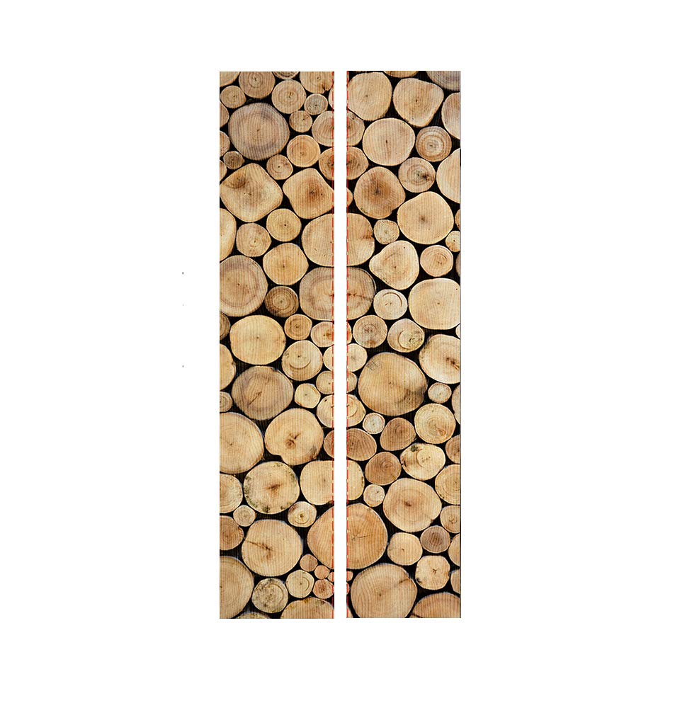 Alwayspon Modern Art Woodern 3D Door Sticker, Peel and Stick Removable Vinyl Door Decals for Home Decor, 32.3x78.7(82x200cm), 2 Pcs Set