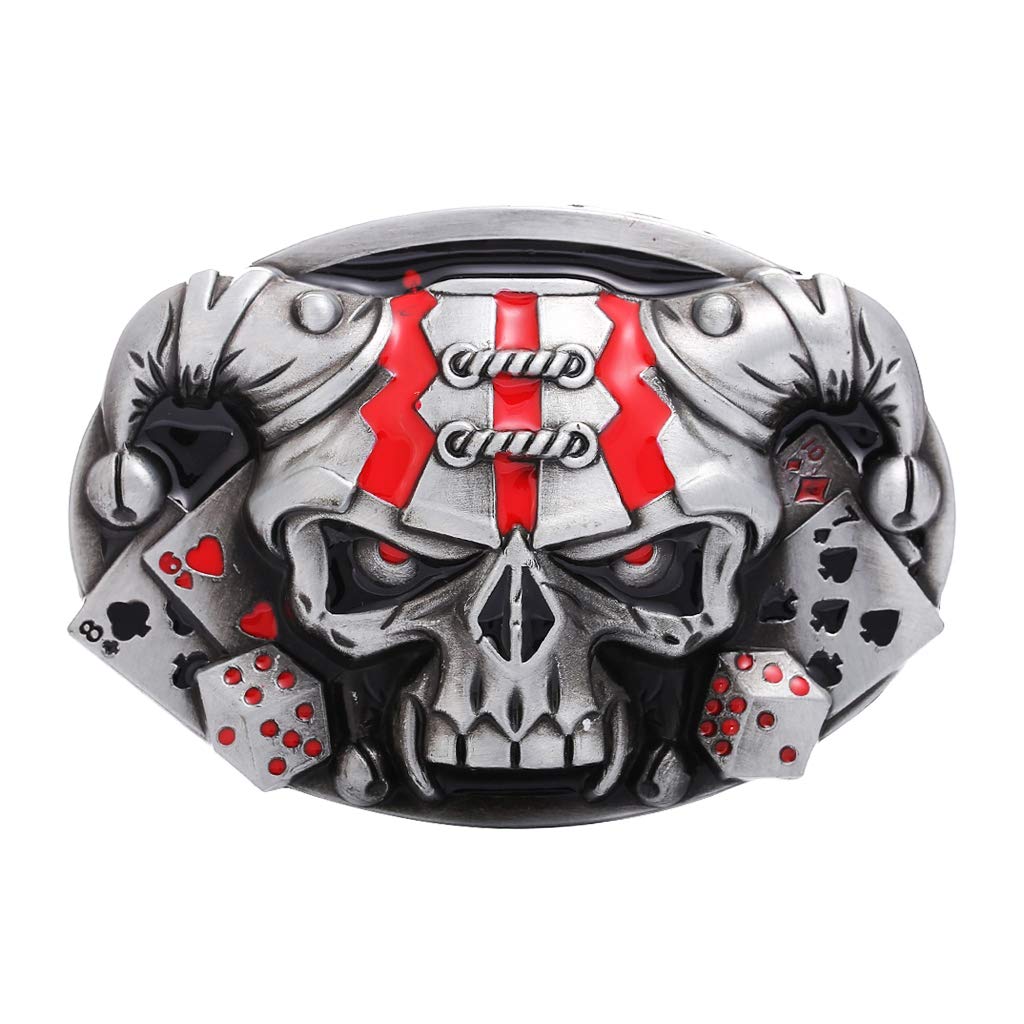 Skull Belt Buckle, Western Cowboy Belt Buckle for Belt Accessories, Fashion Men Skull Head Punk Belt Buckle, Decorative Buckle, Lucky Dice Ghost Skull Head Gothic Buckle with Poker and dice.