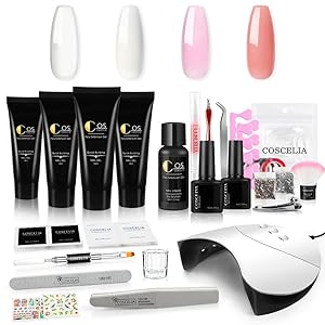 4 Colors Poly Nail Gel Kit with 36W LED Nail Lamp Nail Extension Gel Kit Professional Nail Technician All-in-One French Kit