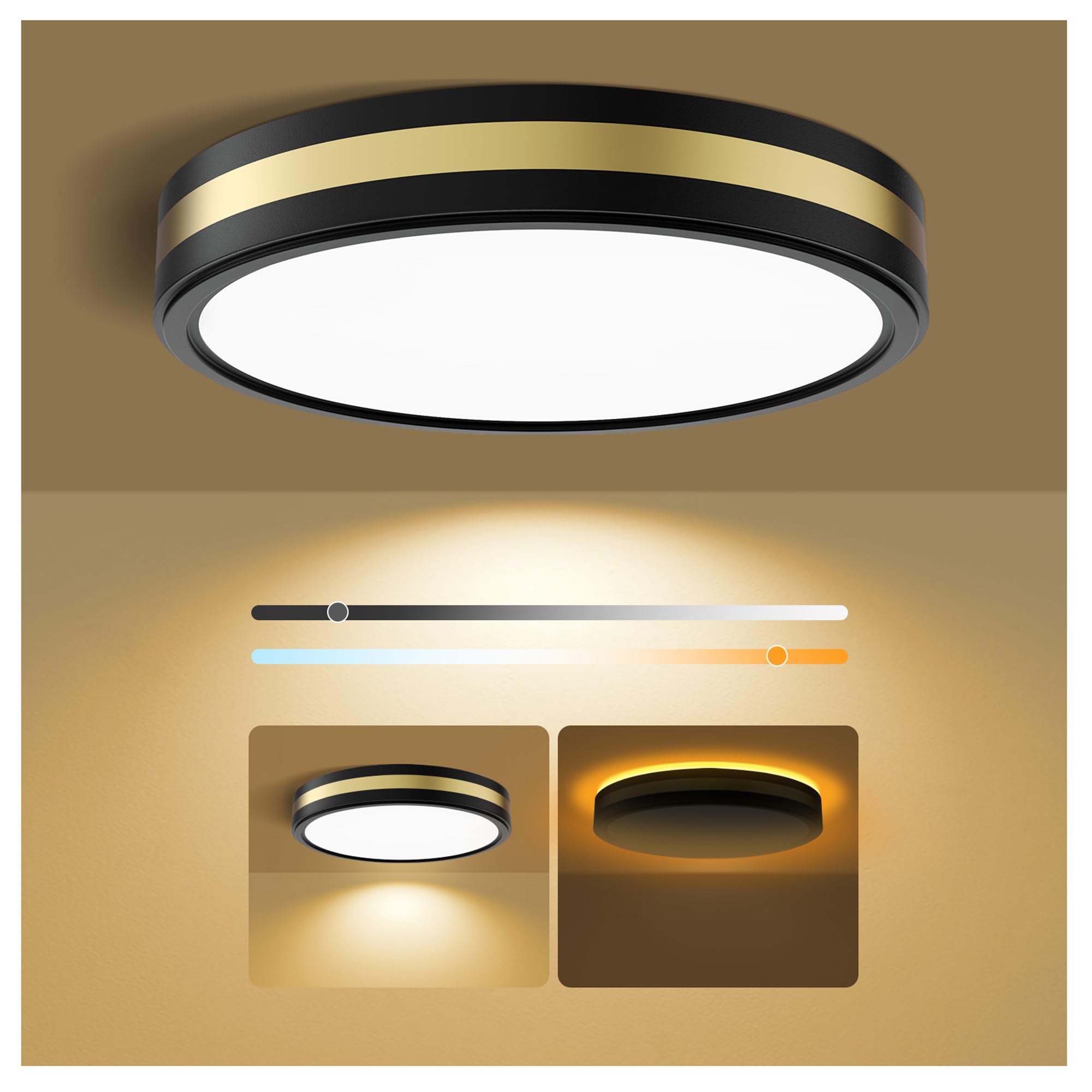Photo 1 of 18 Inch Flush Mount Light With Night Light, 5CCT Modern Black Gold LED Ceiling Fixture, 45W 4500LM 2700K-6500K Adjustable, Dimmable for Bedroom Hallway, ETL