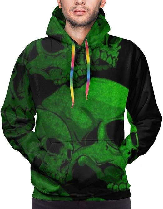 biye Men's Hoodie Green Skull Sweatshirt M Clothing