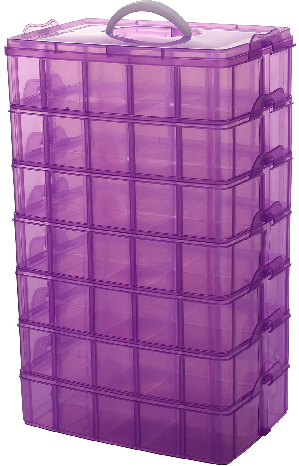 Photo 1 of **MISSING 2 LAYERS, SOME CRACKS** Sooyee 7 Layers Stackable Storage Container, 70 Adjustable Compartments Stackable Storage Container for Kids Toys, Art Crafts, Jewelry, Supplies, Mini Case & Letter Sticker Included,Clear,Purple