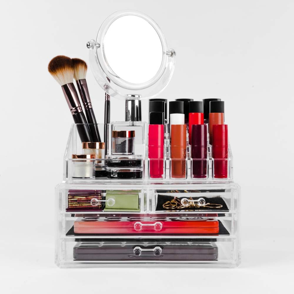 Carmen Cosmetic Organiser with Mirror, Trasparent, Large