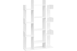 VASAGLE Bookshelf, Tree-Shaped Bookcase with 13 Storage Shelves, 33.9”L x 9.8”W x 55.1”H, White ULBC067W01