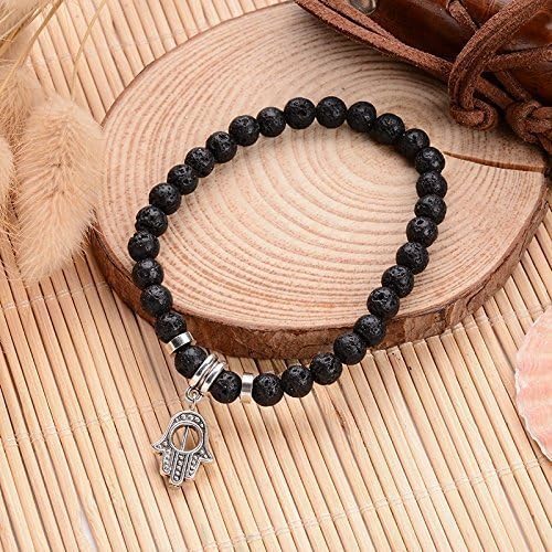 Hamsa Hand Lava Rock Bead Essential Oil Tibetan Stretch Good Luck Bracelet Health Wellness 7.5-8.5” Unisex 60 Day Satisfaction Guarantee