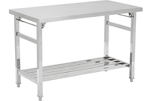 SunnyFurn 30×48 Inch NSF Stainless Steel Folding Work Table, Heavy Duty Commercial Food Prep Table with Adjustable Undershelf, for Restaurant, Kitchen, Home & Hotel Use