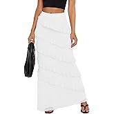 HOCILLE Women's Sexy Maxi Bodycon Skirt High Waisted Ruffle Mesh Party Long Skirts