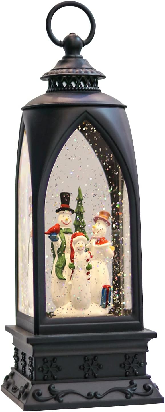 Snow Globes - Eldnacele 12” Christmas Snow Globe Lantern Snowman with Music & Timer, USB Lined/Battery Operated Lighted Water Glittering Lantern for Christmas Festival Decoration Gifts – Snowman