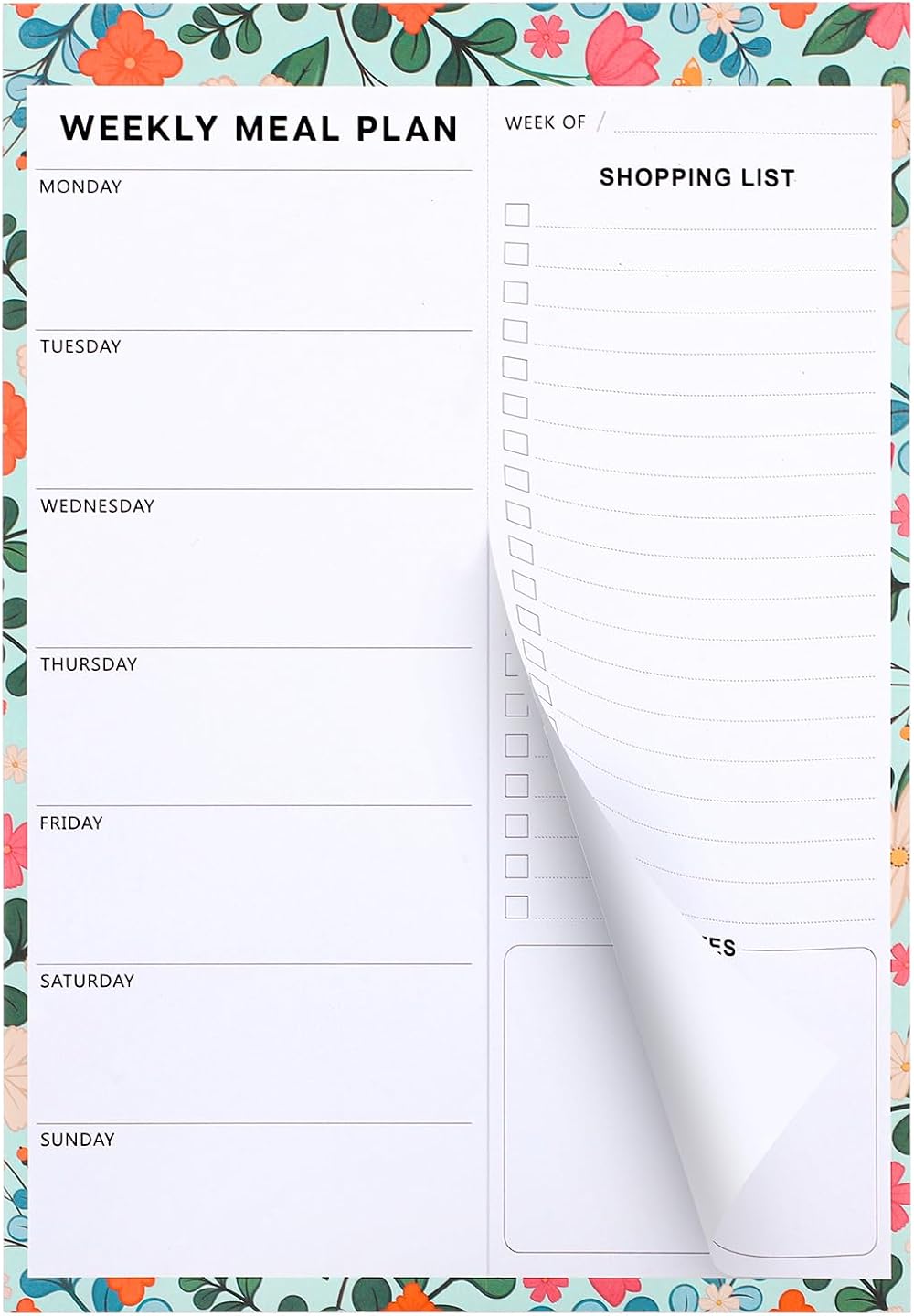Thboxes 60 Sheets Weekly Meal Planner Magnetic Fridge Notepad 7x10 Floral