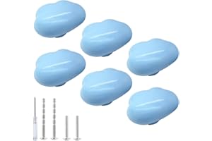 Qjaiune 6pcs Ceramic Cabinet Knobs Blue Drawer Knobs, Cloud Shaped Dresser Knobs Cute Kitchen Cabinet Pull Handles, Small Van