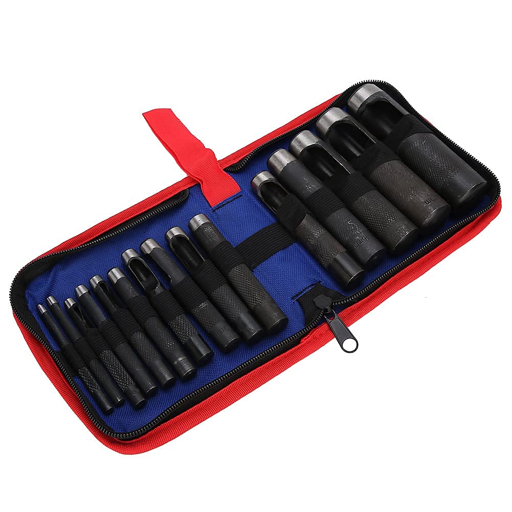 Round Steel Leather Craft Hollow Hole Punch Hollow Leather Punch Set, 15pcs Leather Hole Punch Hole PunchesPunches(15 pieces (3-25mm))
