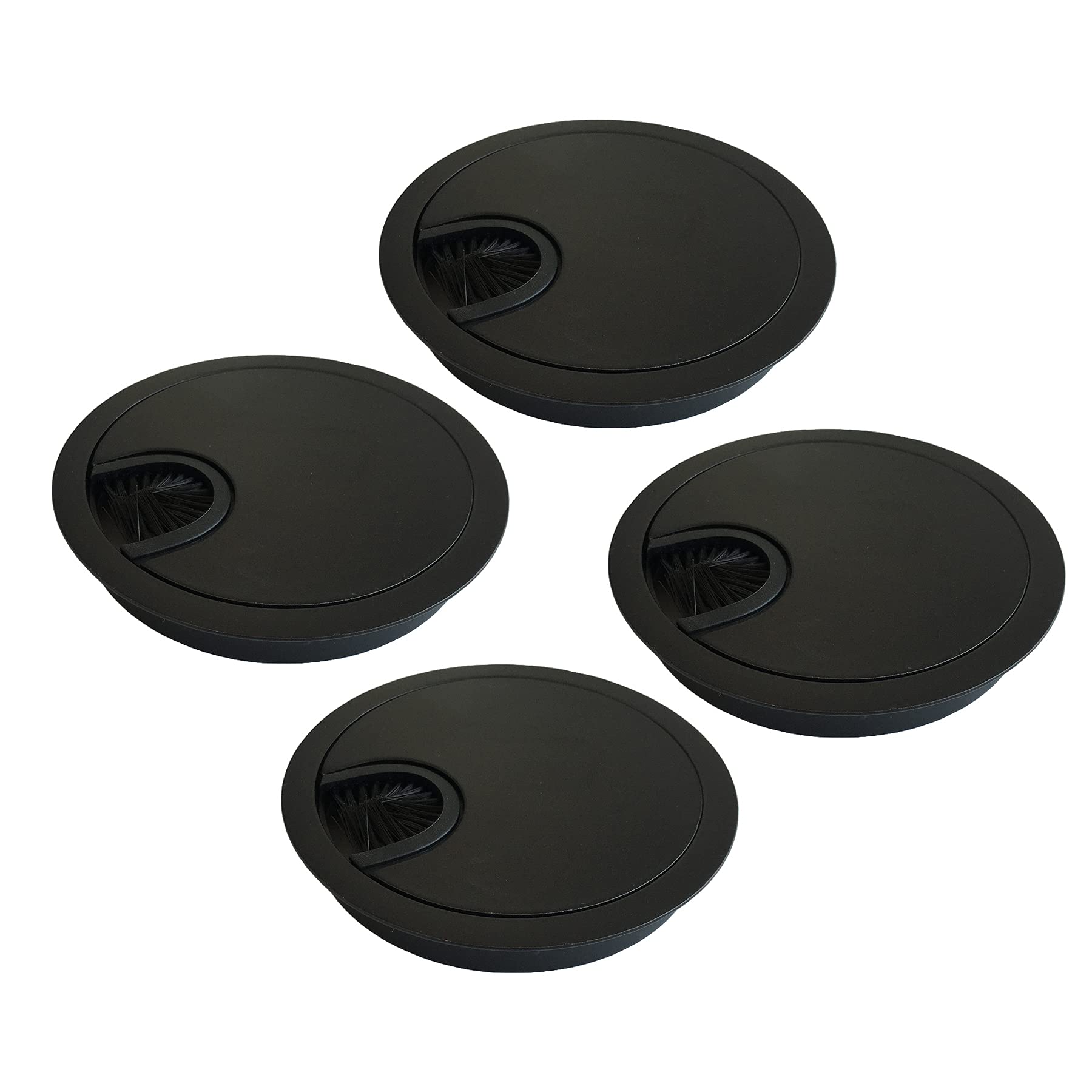 LIKERAINY Cable Bushing Desk Table Grommets Round Ø80mm Cable Outlet Tidy Cover Insert Wire Organiser in Metal Anodised Black Pack of 4