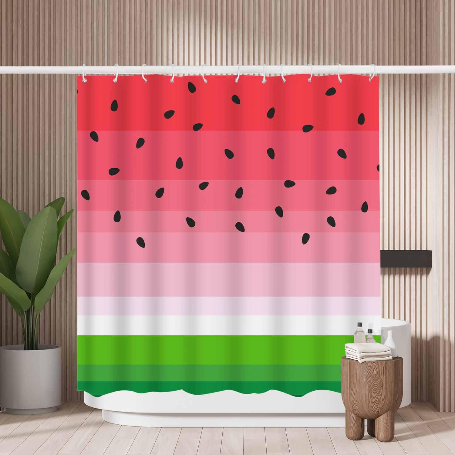 Woutay Shower Curtain Mould Proof Resistant Red Watermelon,Water Repellant Fabric,Polyester,with 12 Plastic Hooks