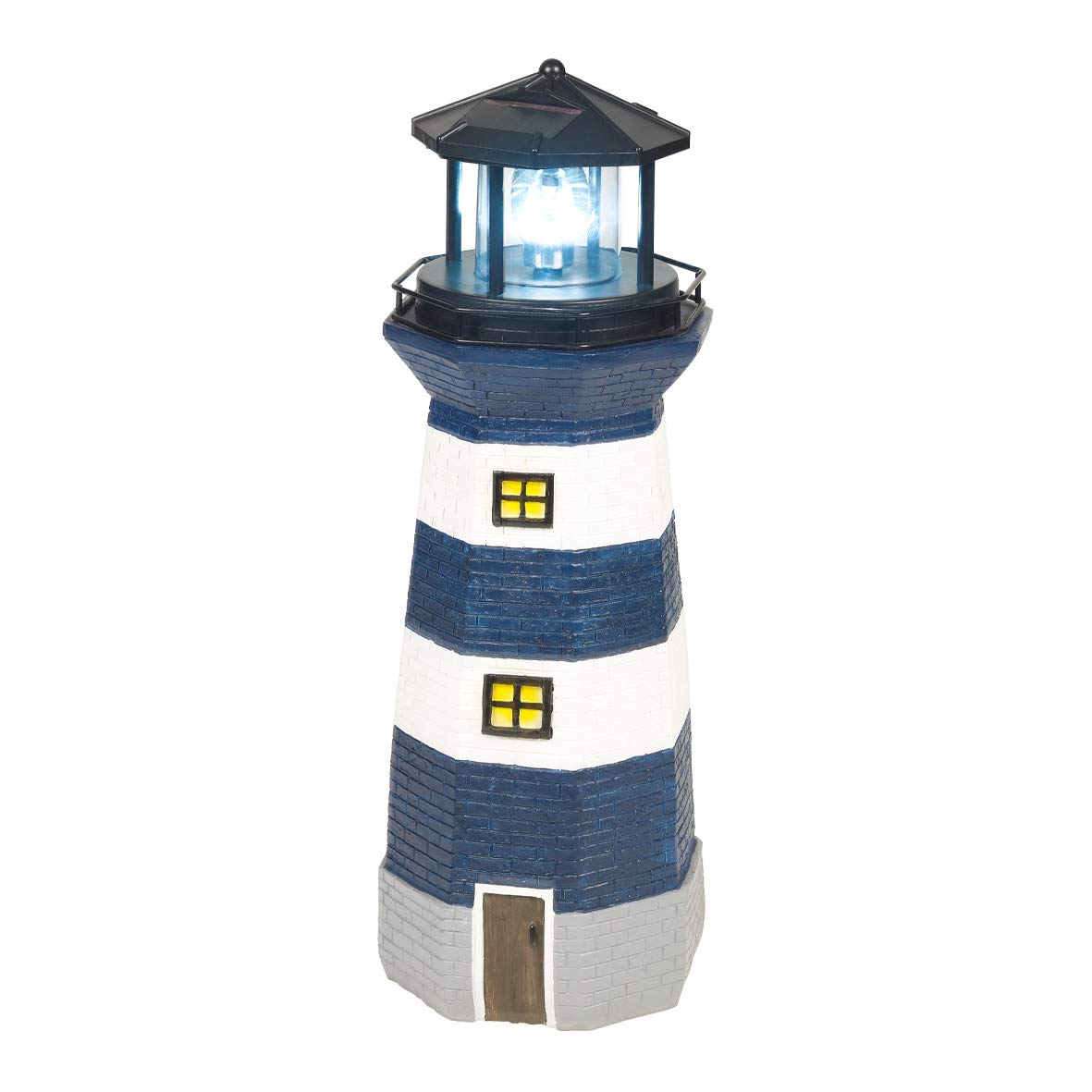 GardenKraft 11280 Solar Revolving LED Lighthouse/Blue and White / 40cm High/Auto-On At Dusk/Unique Garden Decoration