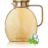 AEFPOYMXU 77oz Glass Water Pitcher with Gold Lid - 2.2L Large Capacity Jug with Wide Handle for Fridge, Iced Tea, Lemonade, J