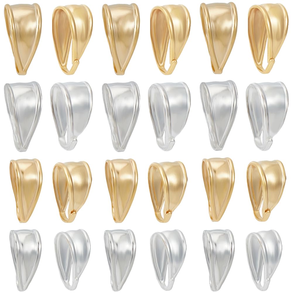 Beebeecraft 1 Box 80Pcs Snap on Bail 24K Gold & 925 Sterling Silver Plated 4 Style Pinch Clip Clasp Bail Necklace Clasps for Necklace Jewelry Findings, 4 * 10mm