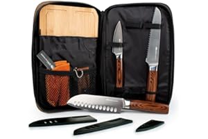 GSI Outdoors, Rakau Gourmet 3-Piece Camping Knife Set with Stainless Steel Blades and Waterproof Wood Handles, Perfect for Ou