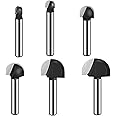 ASNOMY 6pcs Core Box Router Bit 1/4 Inch Shank Round Nose Cove Box Router Bits-1/4 5/16" 1/2" 5/8" 3/4" 7/8" Cutting Diameter Solid Carbide Core Box Round Nose Router Bits