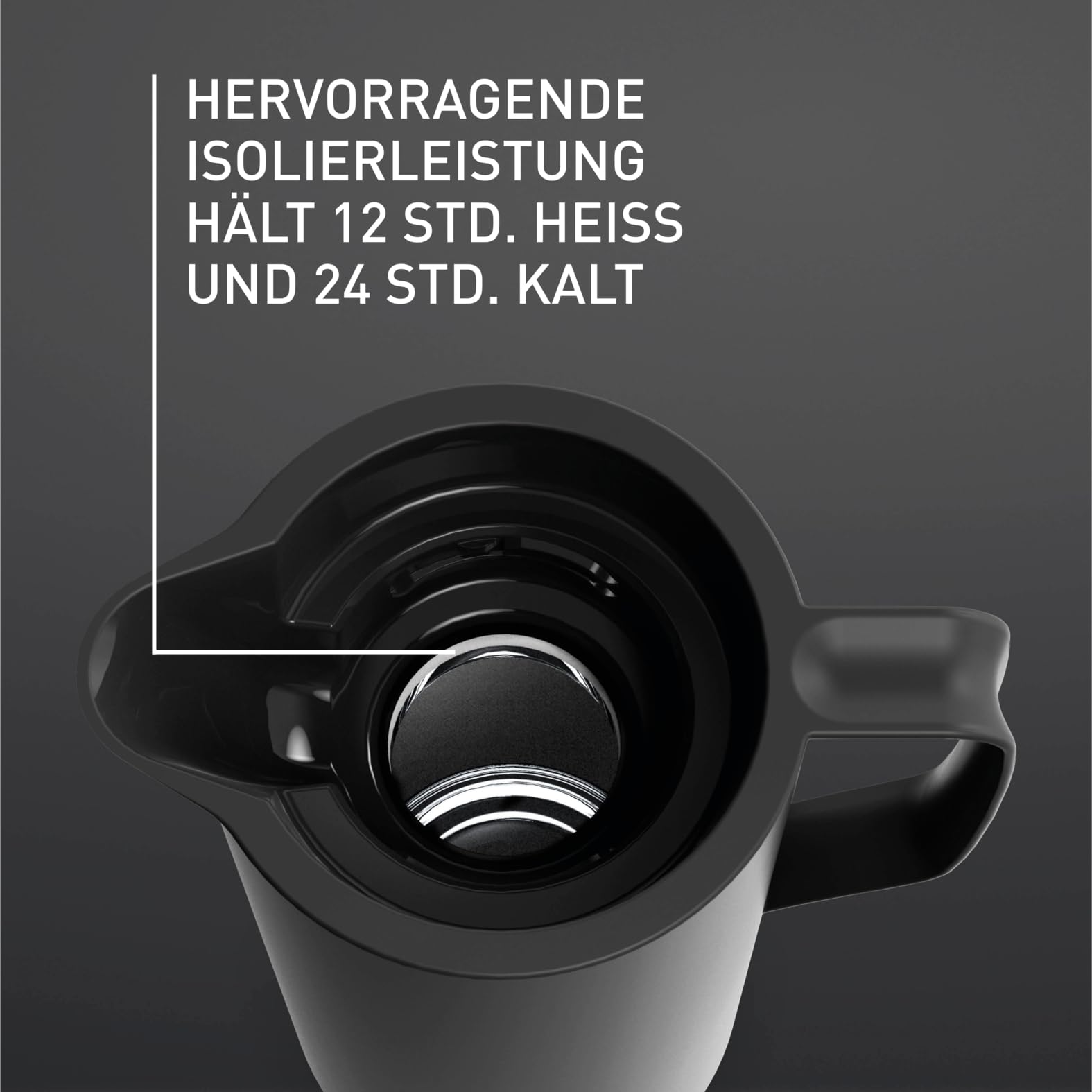 Emsa Motiva Isolierkanne 1l, Kunststoff, Thermoskanne mit Quick-Press-Verschluss, 12h heiß, 24h kalt, Glaskolben, Made in Germany, nordisches Design, schwarz, N41707 3