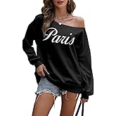Lytiarul Paris Off The Shoulder Sweatshirt for Women Vintage Letter Graphic Print Casual Long Sleeve Shirt Pullover Tops