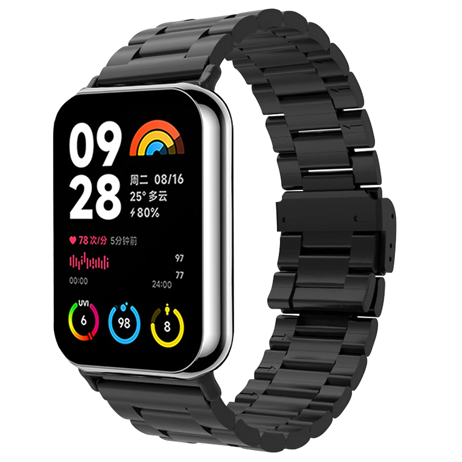 Xisair Replacement Strap for Xiaomi Smart Band 8 Pro Strap Metal Watchband Stainless Steel Wristband for Xiaomi Band 8 Pro Strap Women Men Straps Miband 8 Pro Accessories