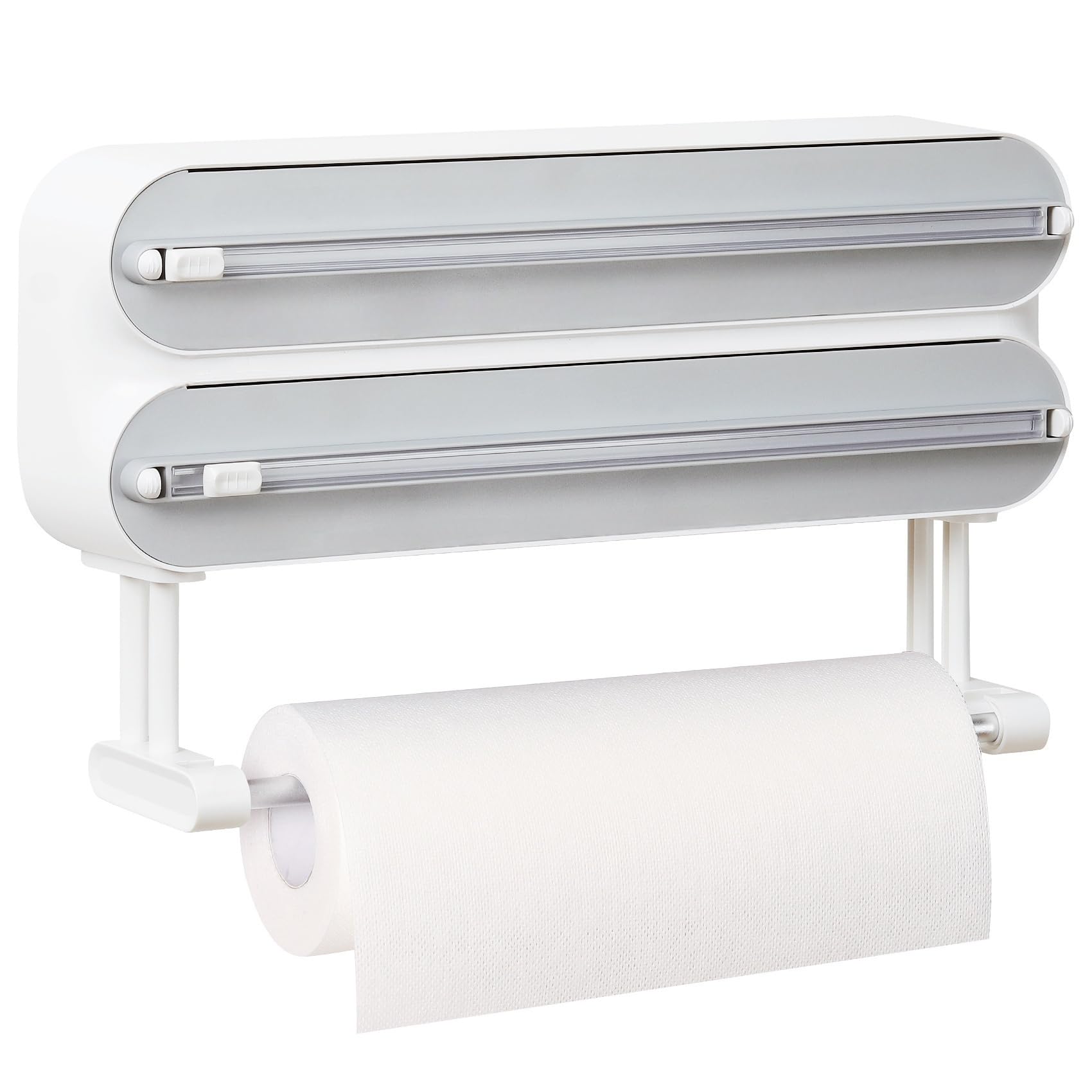 Quasziwa Magnetic Cling Film & Aluminium Tin Foil Dispenser with Cutter – 3-in-1 Kitchen Roll Holder, No-Drill Wall Mount, Space-Saving Organiser for Fridge or Cabinet – Fits Rolls up to 31cm, White