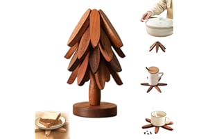 LAWXIBM Wooden Tree Trivet Set, Natural Tree Trivet Set, Natural TreeTrivet Set- 4 Wooden Trivets & 1 Stand Like a Christmastree, Coasters TreeTrivet