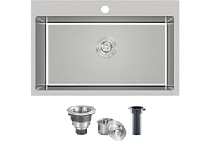 POPFLY 28×20 Inch Drop In SUS 304 Kitchen Sink, Top mount Stainless Steel 9 Inch Deep Single Bowl Kitchen Sinks, Brushed Nickel