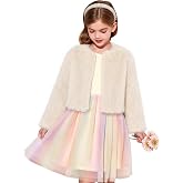 Haloumoning Girls Faux Fur Dress Coat Fluffy Open Front Long Sleeve Jacket | Kids Warm Fuzzy Coats 5-14Y, Winter Cozy Outerwear, Soft Plush Fabric, One Button Closure, Wedding Birthday Party Outfits