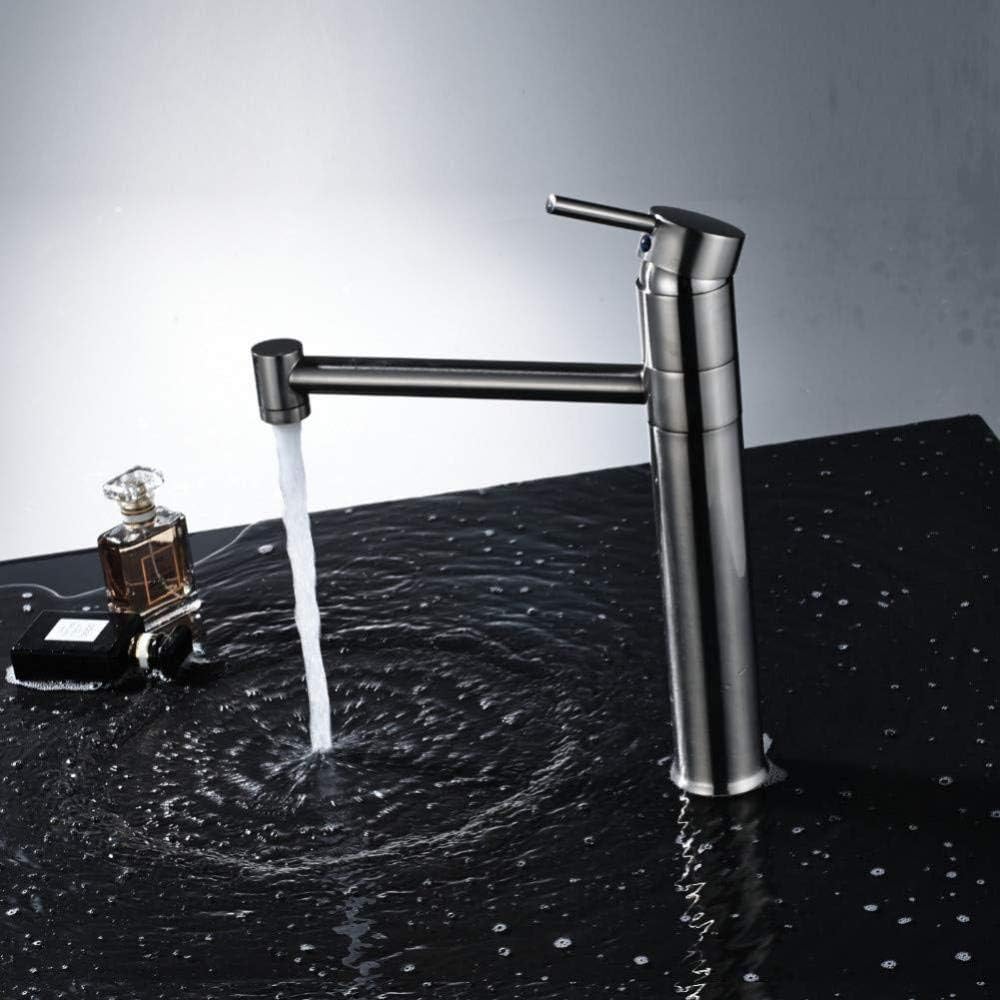 Faucet with Column & Long Spout Bathroom Basin Faucet Mixer Tap Chrome & Brushed Nickel Finish