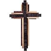Wooden Wall Cross 3D Triple Stacked Reclaimed Wood, Rustic Hanging Decor | Multi-Color Layered Design, Distressed Finish, Large Cross for Home Church Living Room