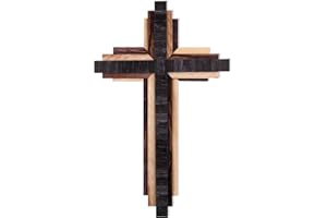 Jetec Christian Wooden Wall Cross,3D Multi-color Triple Stacked Reclaimed Decorative Worn Wooden Wall Cross for Home Religiou