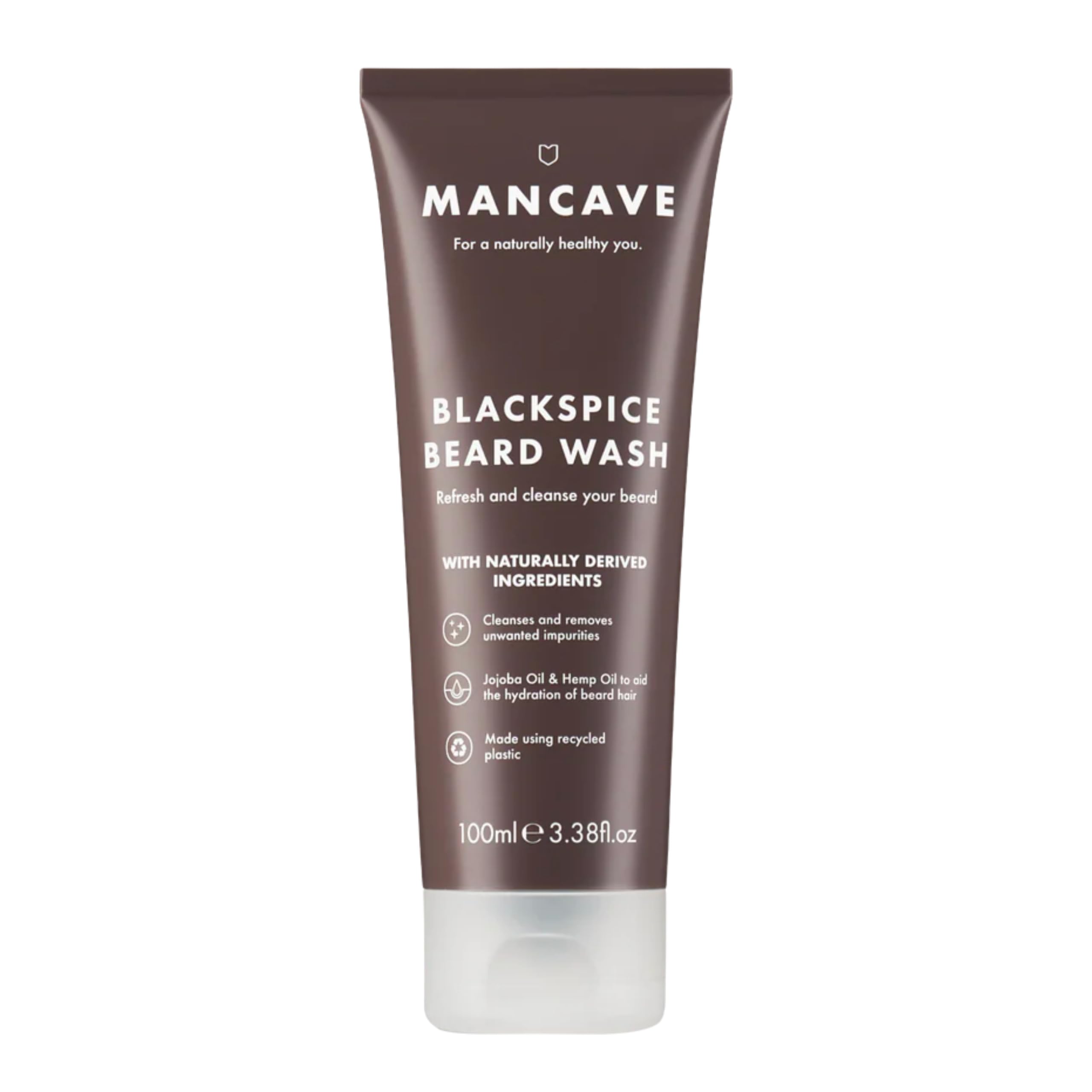 ManCave Blackspice Beard Wash, Refreshes and Cleanses Beard and Underneath Skin, With Jojoba Oil and Hemp Oil, Combat Beard Itch and Flakiness, Vegan Friendly, Made in the UK, 100 ml