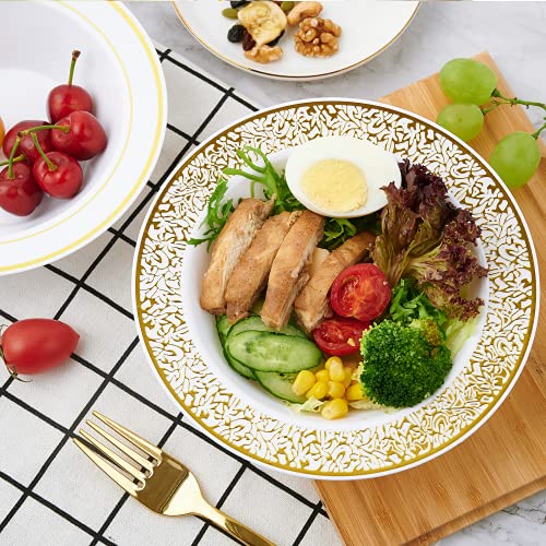 JOLLY PARTY 60 Disposable Gold Plastic Dessert Bowls, 12 oz Soup Bowls